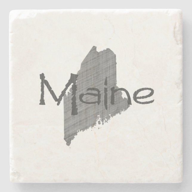 Maine Map Shaped Vintage Gray Chalkboard and Name Stone Coaster (Front)
