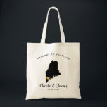 Maine Map Wedding Welcome Bag Tote, Black & Gold<br><div class="desc">Wedding weekend welcome gift bag for out of town guests to your wedding,  featuring image of Maine,  with gold heart.  Fill tote with your favourite goodies.</div>