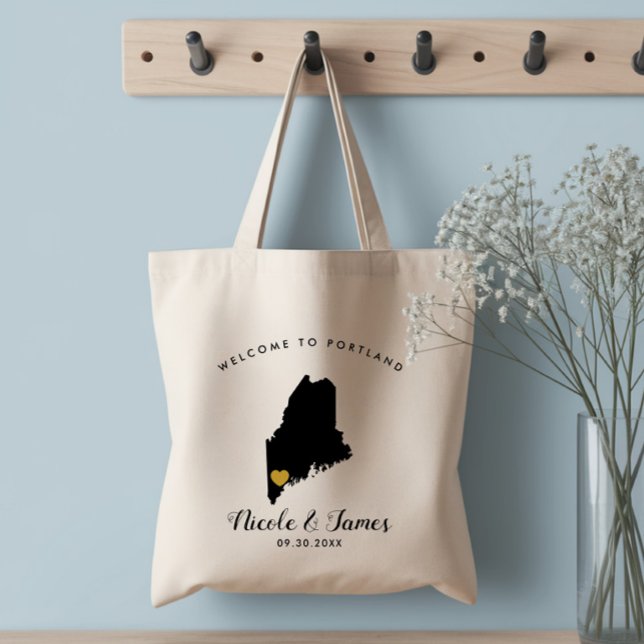 Maine Map Wedding Welcome Bag Tote, Black & Gold (Creator Uploaded)