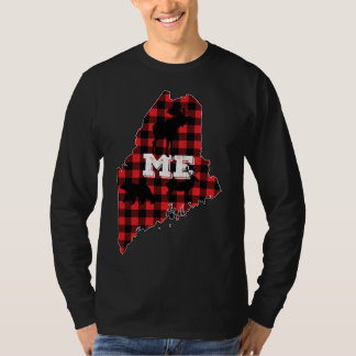 Maine ME State Red Plaid Fill Moose Hunting Christ T-Shirt