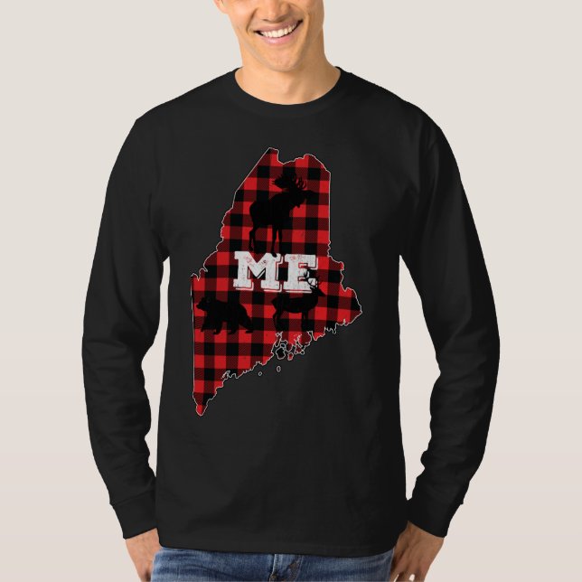 Maine ME State Red Plaid Fill Moose Hunting Christ T-Shirt (Front)