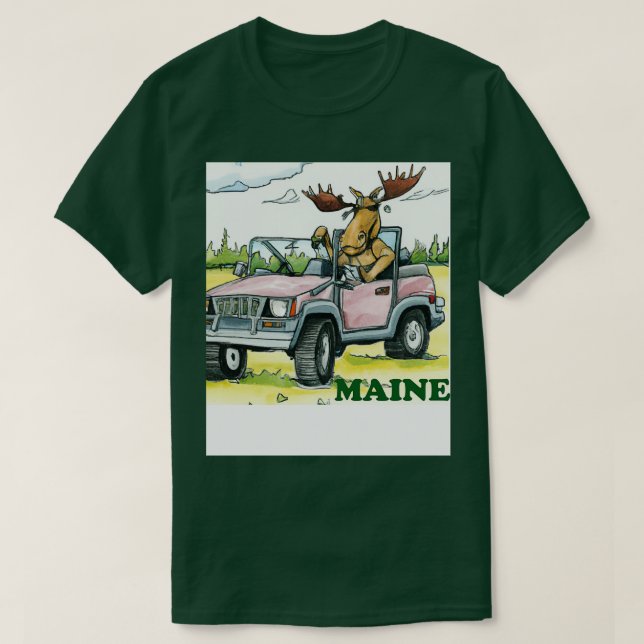 Maine Moose Driving aTShirt T-Shirt (Design Front)