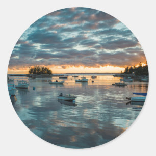 Maine, Newagen, sunset harbour 1 Classic Round Sticker