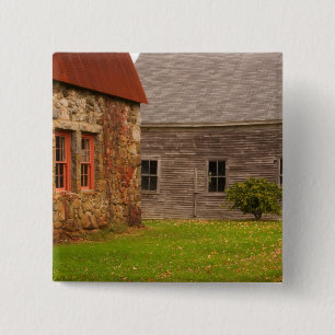 Maine, Old stone building and wooden barn in 15 Cm Square Badge