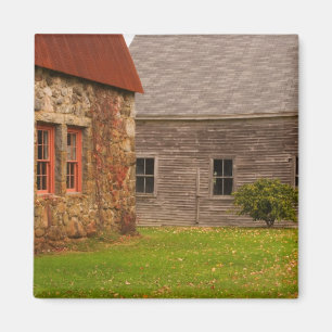 Maine, Old stone building and wooden barn in Magnet