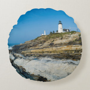 Maine, Pemaquid Point, Pemaquid Point Lighthouse Round Cushion