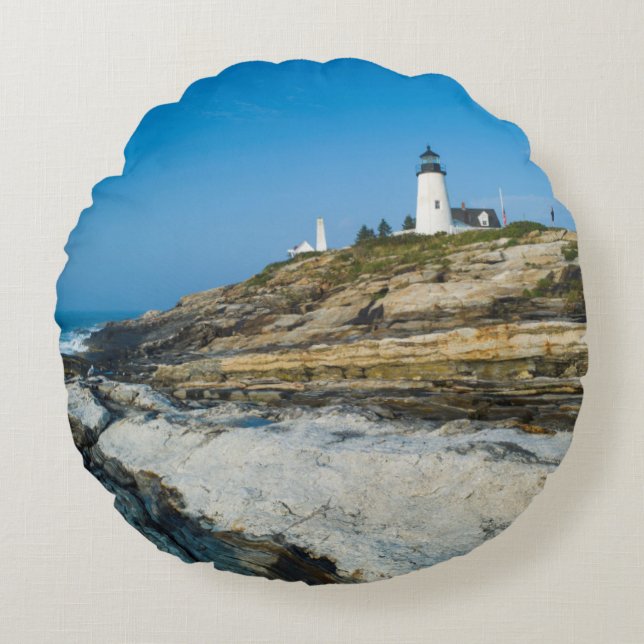 Maine, Pemaquid Point, Pemaquid Point Lighthouse Round Cushion (Front)