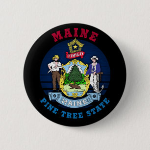 MAINE PINE TREE STATE FLAG 6 CM ROUND BADGE