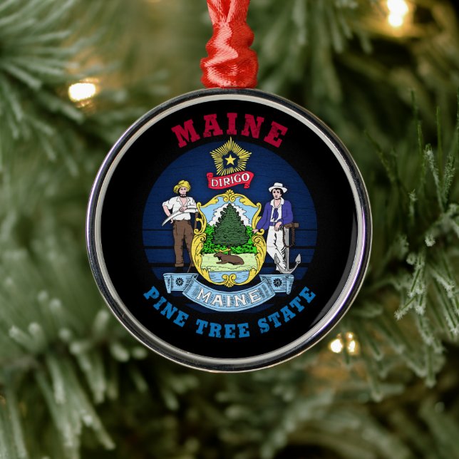 MAINE PINE TREE STATE FLAG METAL TREE DECORATION (Tree)