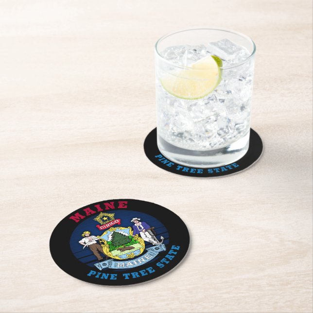 MAINE PINE TREE STATE FLAG  ROUND PAPER COASTER (Insitu)