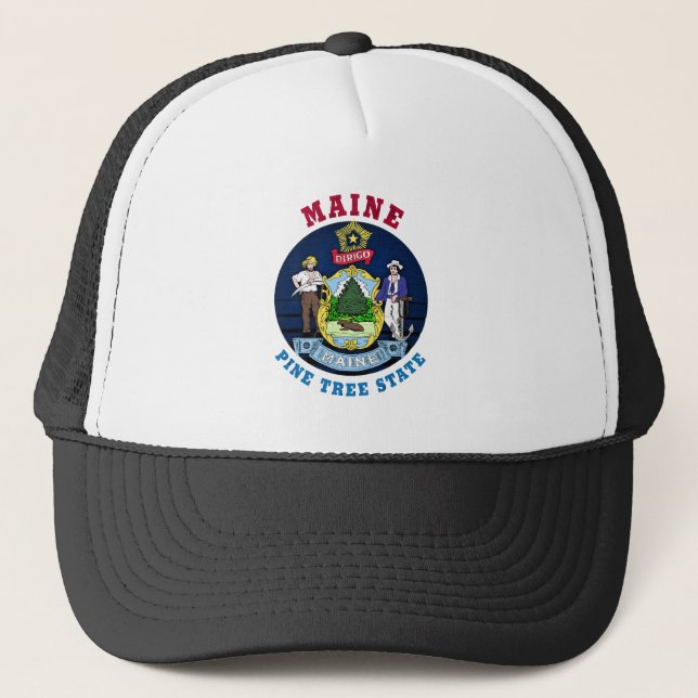 MAINE PINE TREE STATE FLAG TRUCKER HAT (Front)