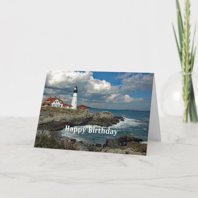Maine Portland Head Lighthouse Photo Birthday Card (Front)