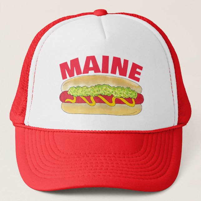 Maine Red Snapper Hotdog Portland ME Food Cookout Trucker Hat (Front)