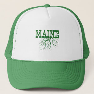 Maine Rooted Birth State Tree Roots Word Art Trucker Hat