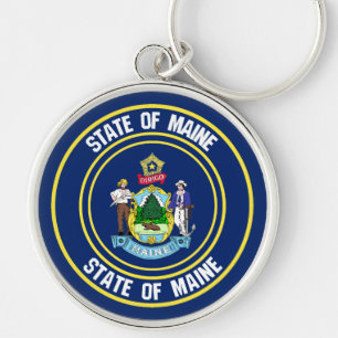 Maine Round Emblem Key Ring