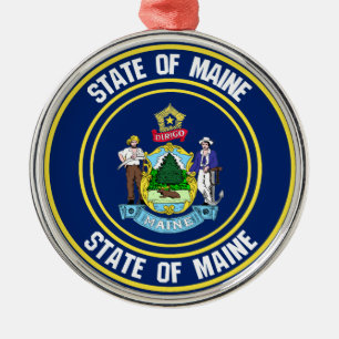 Maine Round Emblem Metal Tree Decoration