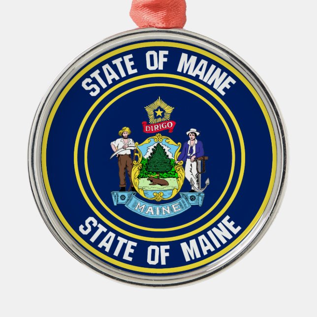 Maine Round Emblem Metal Tree Decoration (Front)