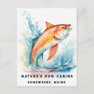 *~* Maine Salmon Fish Swimming AP49 Watercolor Holiday Postcard