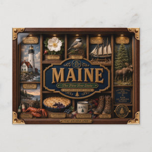 Maine Shadow Box 3D Figurine State Postcard