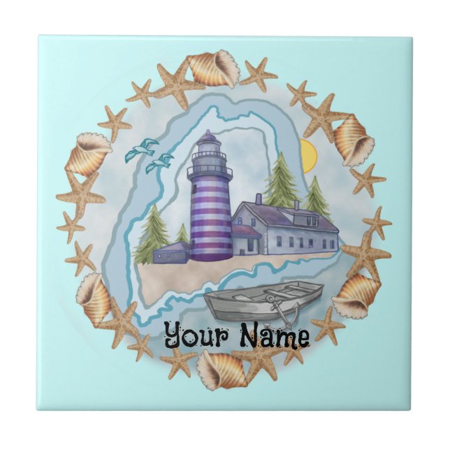 Maine Shells Lighthouse  Tile (Front)