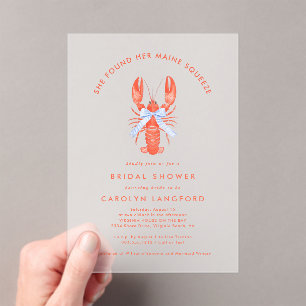 Maine Squeeze Coastal Lobster Bridal Shower  Acrylic Invitations
