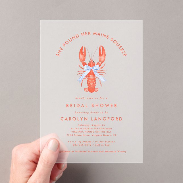 Maine Squeeze Coastal Lobster Bridal Shower  Acrylic Invitations (Insitu (Handheld))