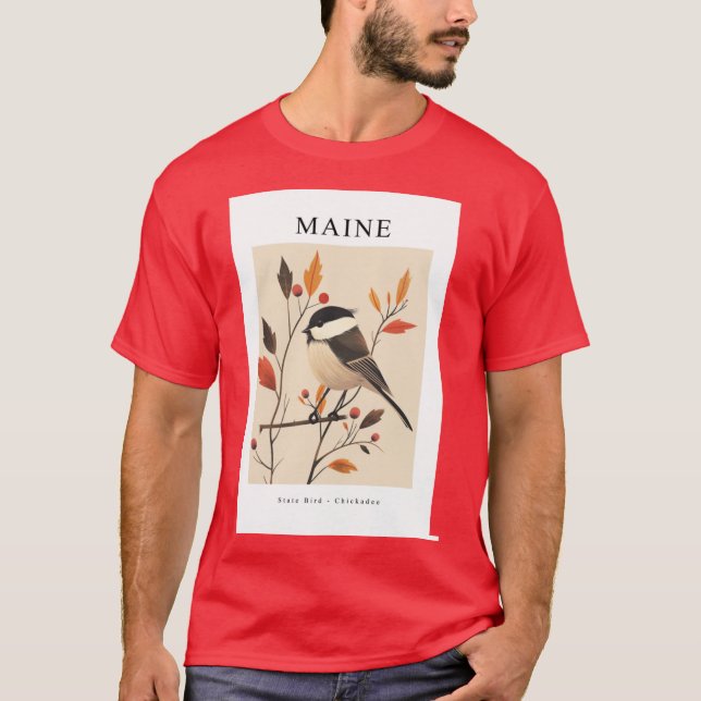 MAINE State Bird Chickadee T-Shirt (Front)