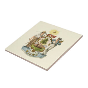 Maine state coat of arms (vintage 1870s) tile