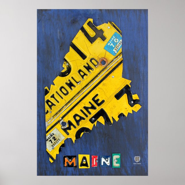 Maine State License Plate Map Poster (Front)