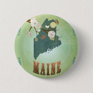 Maine State Map – Green 6 Cm Round Badge