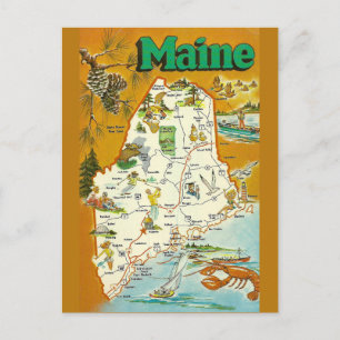 Maine State Map Postcard
