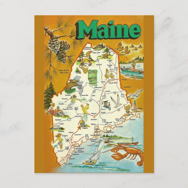 Maine State  Map Postcard (Front)