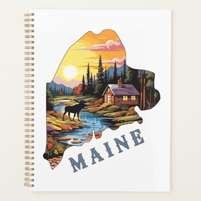 Maine State Outline Cabin Moose Planner (Front)