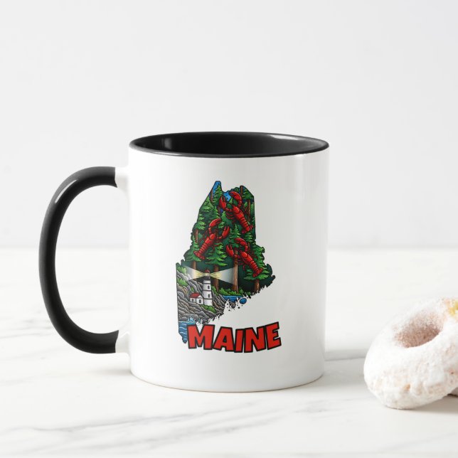 Maine State Outline Tattoo-Inspired  Mug (With Donut)