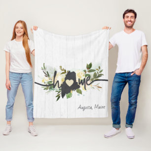 Maine State Personalised Your Home City Rustic Fleece Blanket