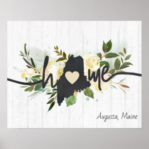 Maine State Personalised Your Home City Rustic Poster