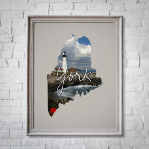 Maine State Photo insert and town name Poster