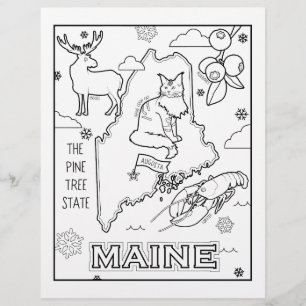 maine state shape and facts colouring page
