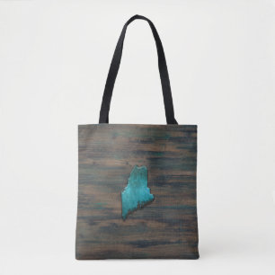 Maine State Shape Teal Tote Bag