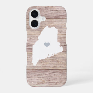 Maine State Silhouette Rustic Wood Look iPhone 16 Case