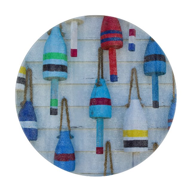 Maine, Stonington, decorative lobster buoys Cutting Board (Front)