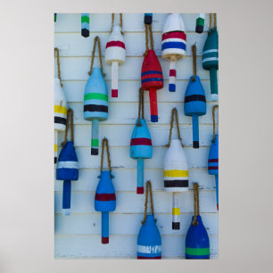 Maine, Stonington, decorative lobster buoys Poster