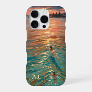 Maine Swimmers Sunset Oil Painting Monogram iPhone 16 Pro Case