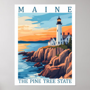 Maine the Pine Tree State USA Travel Place Poster