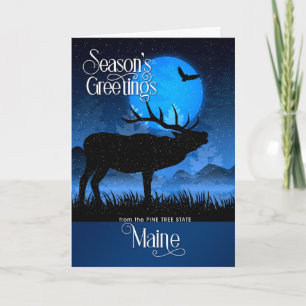 Maine The Pine Tree State Woodland Deer Holiday Card
