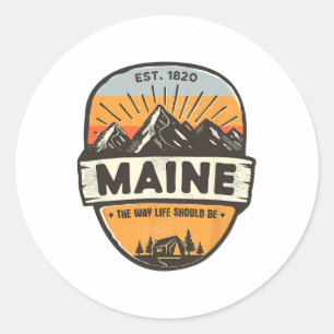 Maine The Way Life Should Be Vintage Retro Mountai Classic Round Sticker