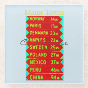 Maine Towns Sign Thunder_Cove Glass Coaster