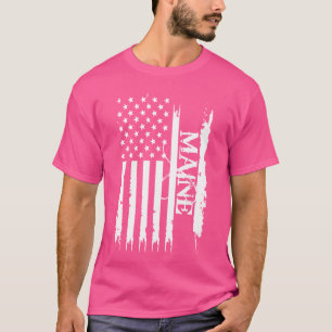 Maine United States Distressed w US Flag T-Shirt