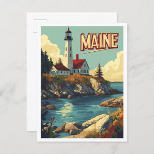 Maine USA Art Vintage Illustration Travel Postcard