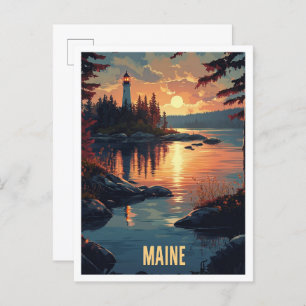 Maine USA Art Vintage Illustration Travel Postcard